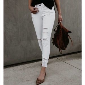 Worldwide Distressed Frayed Skinny White Jeans